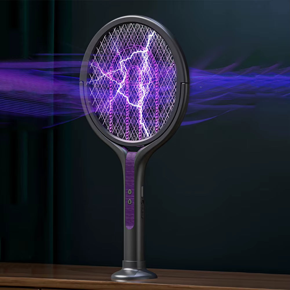 Rotating Head Bug Zapper Racket Rechargeable Fly Zapper 2 in 1 Fly Killer and Mosquito Trap Lamp for Indoor and Outdoor